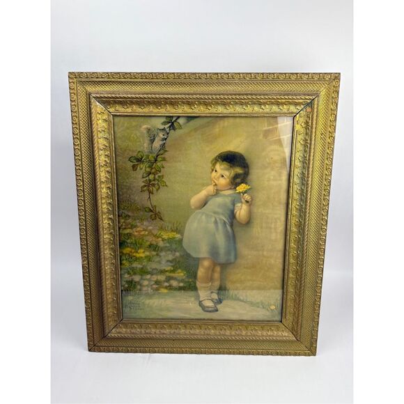 Vtg Annie Benson Muller An Unexpected Visitor Framed Print 27x23in Wall Hanging - Picture 1 of 8